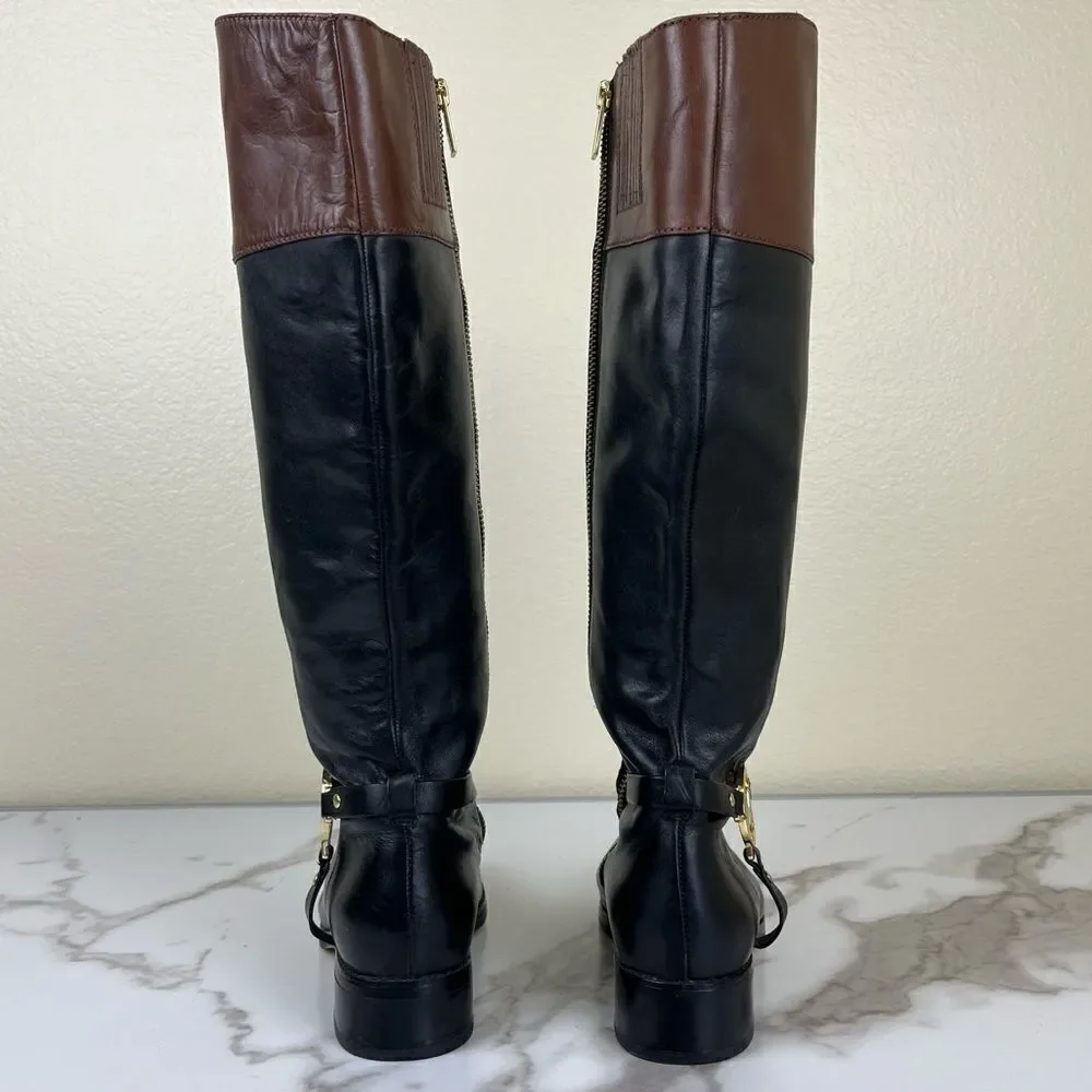 Michael Kors Women Size 6.5 Fulton Harness Two Tone Leather Riding Boots